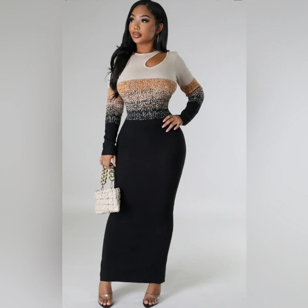 Black gray ombré sweater dress - Picture 1 of 10